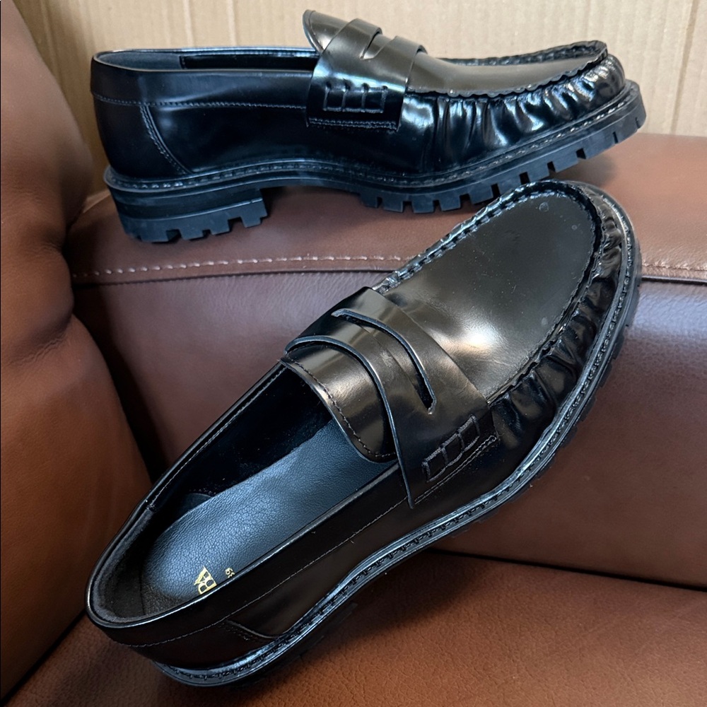 Zara Black Patent Leather Penny Loafers